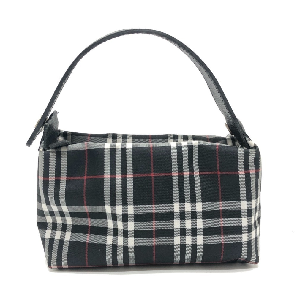 BURBERRY London Check Pattern Cosmetic Pouch Handbag Canvas for Women, Black